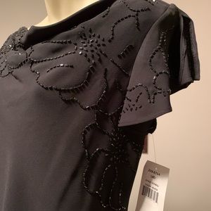 Long, Black elegant, evening dress beaded bodice